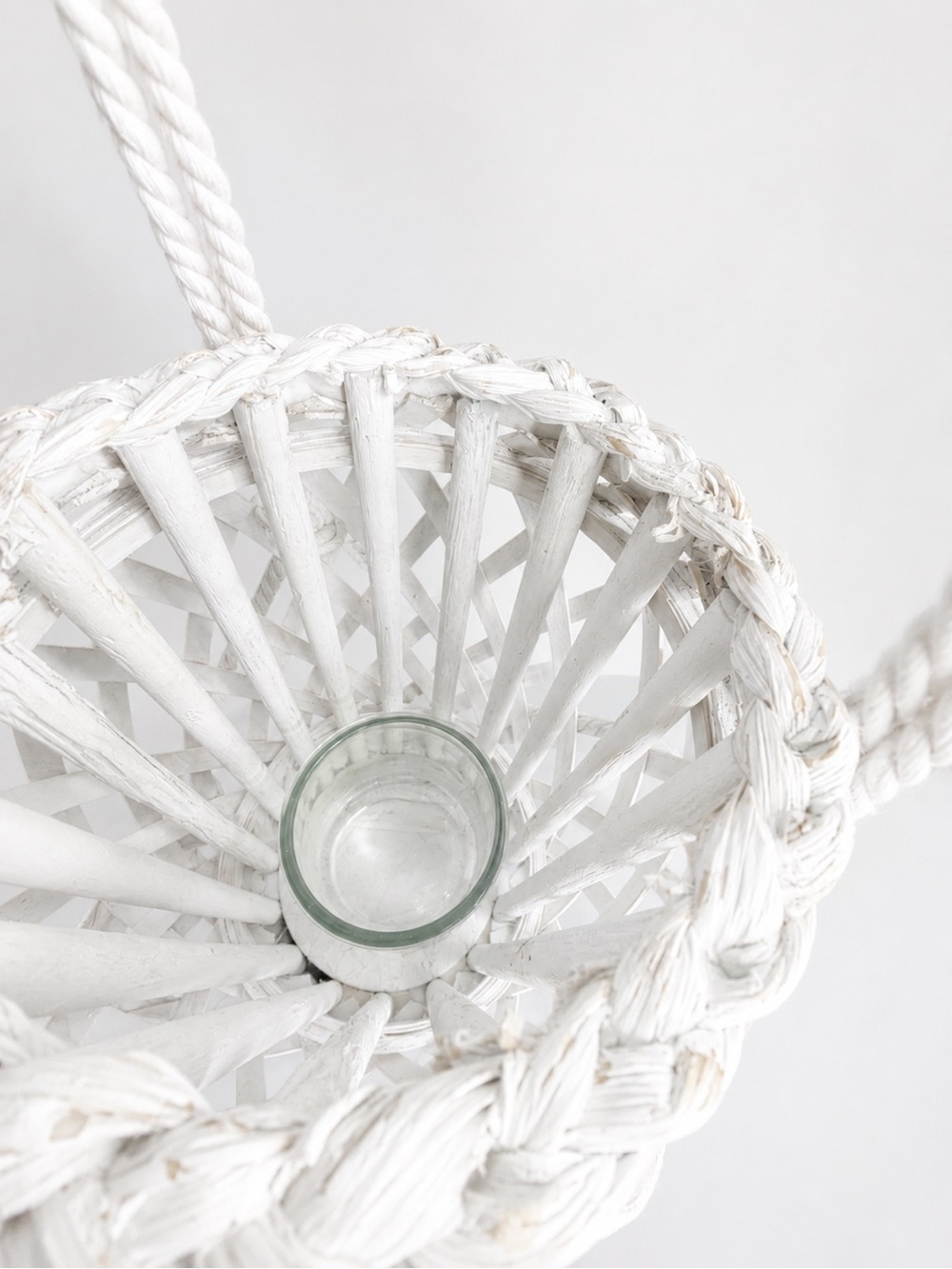 Vintage Boho White Bamboo Hanging Lantern Candle Holder | Coastal Cottage Decor - Picture 4 of 5